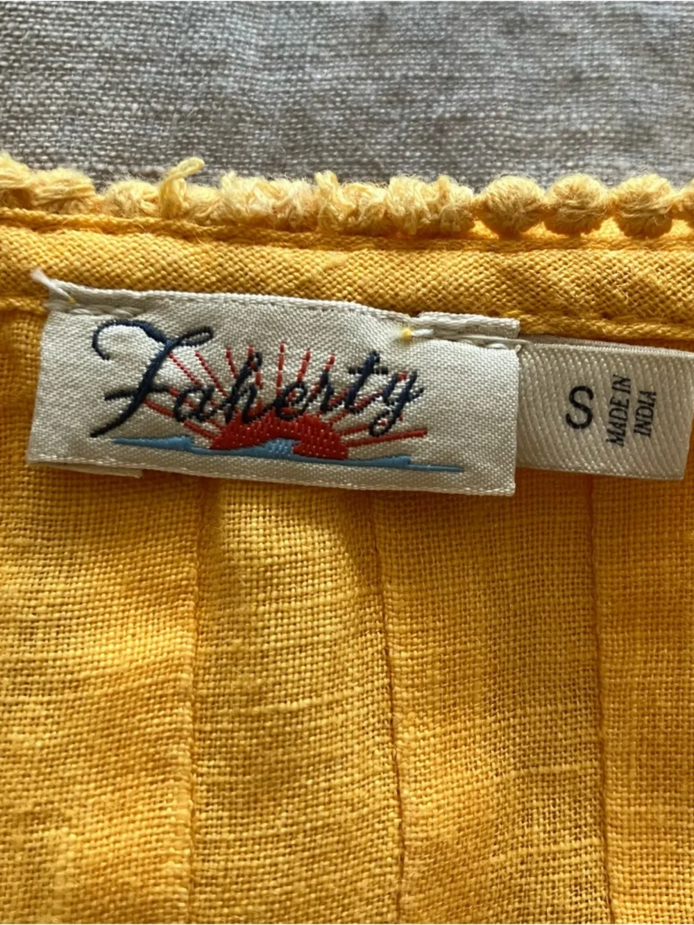 Faherty Yosepha Marigold Linen Fringe Ruffle Blouse - Size Small - Picture 9 of 10